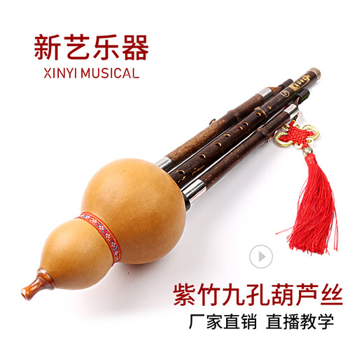新艺乐器 紫竹九孔9孔葫芦丝乐器 紫竹演奏型降B调C调宽音域 【天然葫芦+紫竹9孔音管】降B调