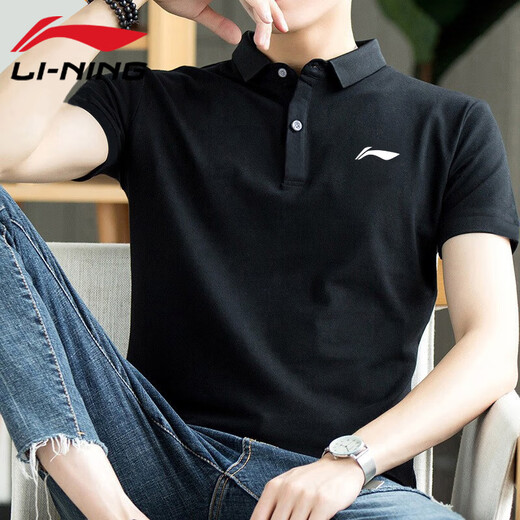 李宁运动套装polo两件套夏季新品宽松透气跑步服男士健身运动服 经典黑(束口+棉质款) 2XL/185