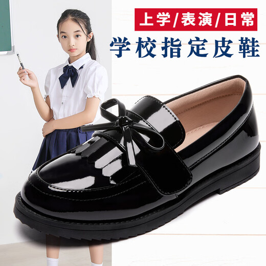 Xin Yueqing children's leather shoes for girls spring and autumn black princess shoes British style performance single shoes for girls students soft sole bean shoes 9901 black size 29