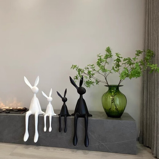 
Sitting long-eared rabbit ornaments Cute good rabbit ornaments Internet celebrity cartoon long-eared sitting rabbit sculpture living room electric black 28cm 9928cm