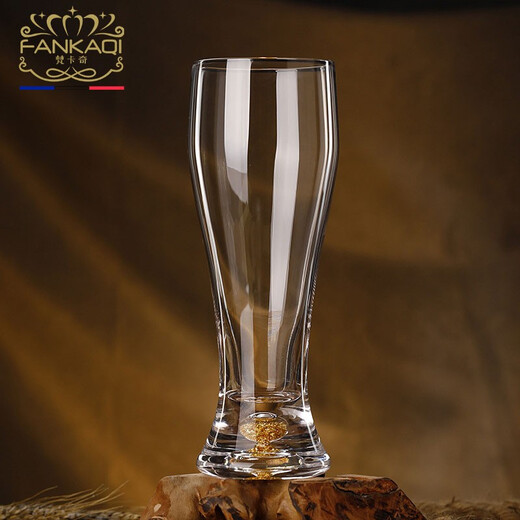FANKAQI high-end beer mug crystal glass household draft beer mug daily large-capacity beer mug bamboo tray + gold foil beer mug 6 pieces 465ml
