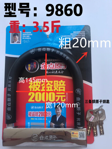 金点原子（GOLDATOM）金点原子7251电动车锁摩托车自行车锁抗液压剪超B级锁芯防撬1391B 1391-B