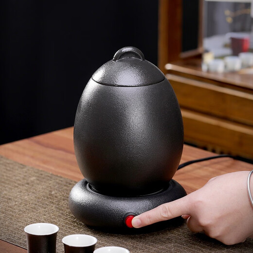 Qixinbian Chinese-style wine warmer set for wine glasses and wine pot, household retro wine boiler, rice wine warmer, wine warmer ceramic, black pottery wine warmer 6 cups + thermostat