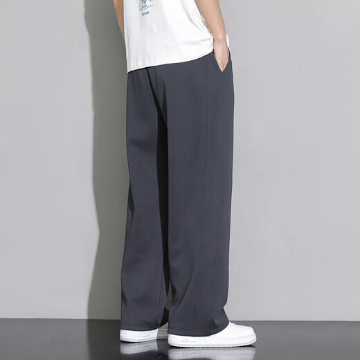 Foss Phil velvet pants men's winter loose thickened straight pants sports drape warm casual pants 901W dark gray L