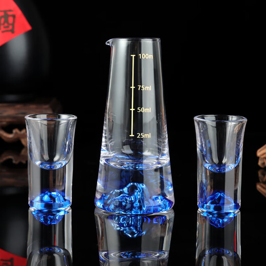 Baijie blue iceberg crystal white wine cup Chinese-style home with scale wine divider small wine glass spirit cup 1 pot 2 cups