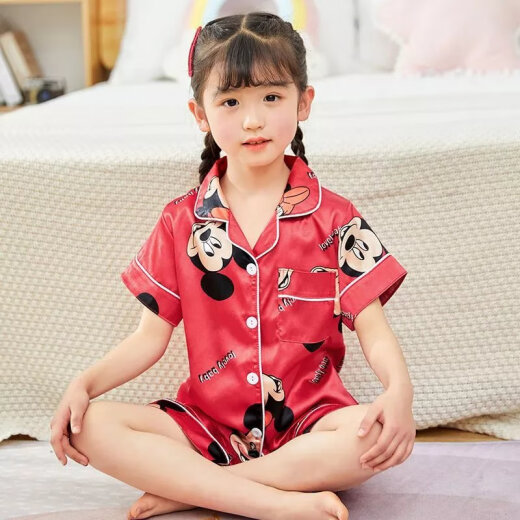 迪士尼（Disney）夏季短袖儿童睡衣冰丝薄款夏天男童真丝小女孩宝宝卡通家居服套装 679女童 170 10码建议身高105-115cm