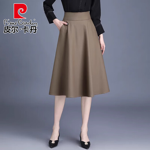 
Pierre cardin black skirt spring and autumn women 2025 new autumn and winter skirt mid-length A-line pleated skirt large size long skirt 6630 black (skirt length 75) M