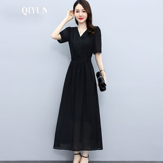 QIYUN品牌女装 新款天丝连衣裙女2024年新款夏季品牌高端欧货气质长裙 紫粉色 XL 【建议115-124斤】