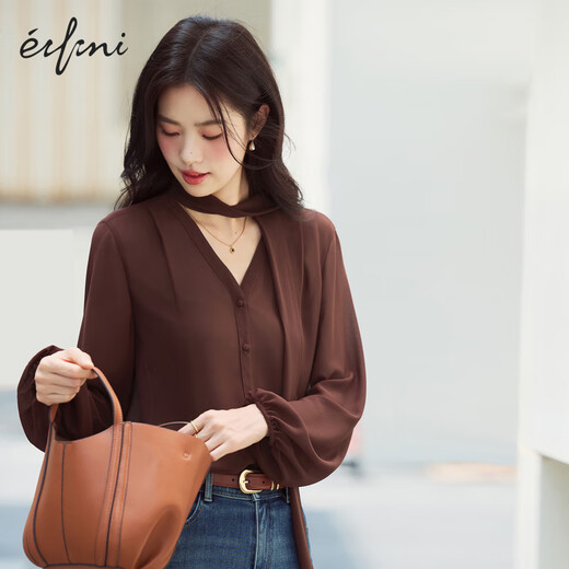 Evely's Temperament, Translucent Streamer Small Shirt for Women, 2025 Automne New Style Commuter Inner Inner Casual Top pour les femmes, le café prévente [11 septembre]