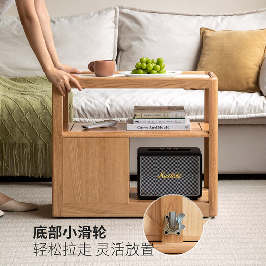 
Genji Wooden Solid Wood Coffee Table Sofa Side Cabinet Cabinet corner table movable narrow side table ash walnut pure black rock slab side table 0.3m