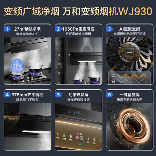 万和（Vanward）家用侧吸式抽油烟机  厨房油烟机 27m³巡航风量直流变频1050Pa大风压 WJ930 家电国家补贴