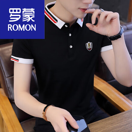 罗蒙（ROMON）  夏季潮流立领丅恤男短袖体恤有带领半袖男士T恤polo 衫高档轻奢 9909绿色 165/M