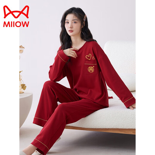 Catman 2025 New Spring and Autumn Couple Pajamas Long Sleeve Ladies Newly Married Red Wedding Male Zodiac Year Home Clothes Set 9227 Female Main Image L