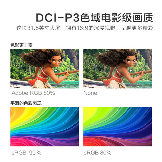HKC 31.5英寸4K超清大屏幕P3广色域 广视角微边框 商用办公壁挂低蓝光不闪屏PS5台式电脑显示器T3252U