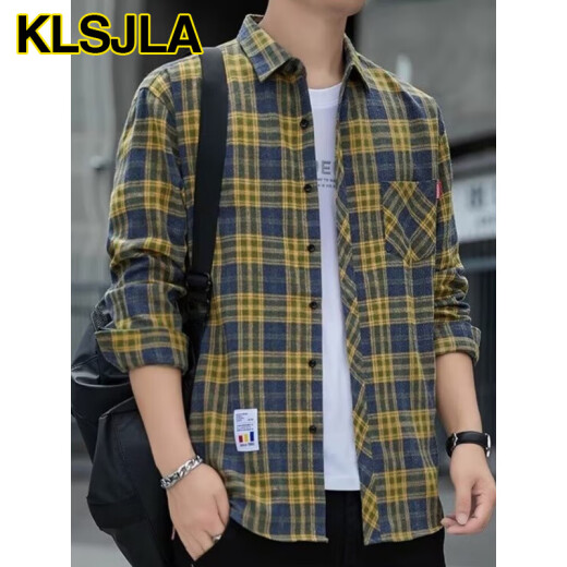 KLSJLA Camisa informal a cuadros Spring y otoño Camisa de manga larga Top coreana RETRO Summer delgada Ai K12108 Gray 56 M90-110Jin [Jin equivale a 0.5 kg]