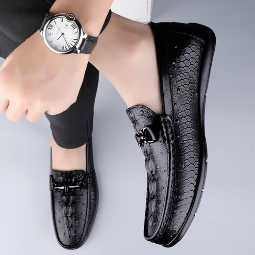 Fugui Bird Men's Shoes Summer Toe Cowhide Casual Casual Crocodile Patter
