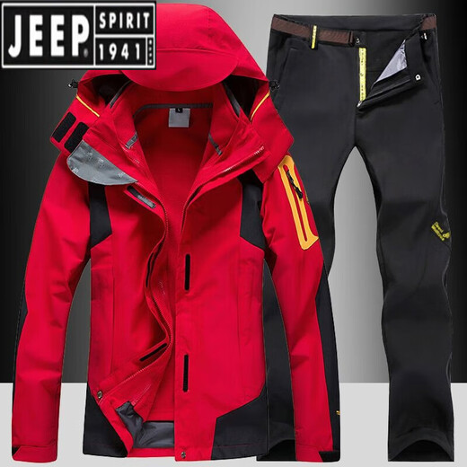 JEEP SPIRIT outdoor winter assault clothing and pants suit for men and women, three-in-one plus velvet and thickened two-piece set, windproof and waterproof fishing and mountaineering suit, 552 men's denim blue + 9986 men's black pants L