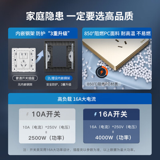 正泰（CHNT）开关插座2L金 内置钢翼家用86型暗装 墙面电源空调插座五孔大板 【热销】斜五孔十只装