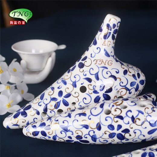 Taiwan TNG ocarina twelve holes mid-tone C ocarina blue and white porcelain gold 12 hole three-tube stage professional performance level professional performance gift-set four-piece set [AC/SF/SG/SC]