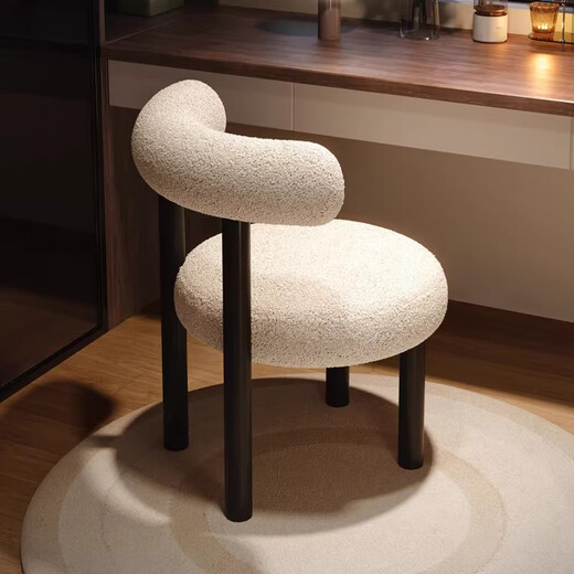 Kunfeng Schminktisch Make-up Stuhl Leichte Luxus High-End-Dressingstuhl Internet Promi Maniküre Stuhl für Mädchen Schlafzimmer Moderner einfacher Hocker weißer Kaschmir [normal] schwarze Beine