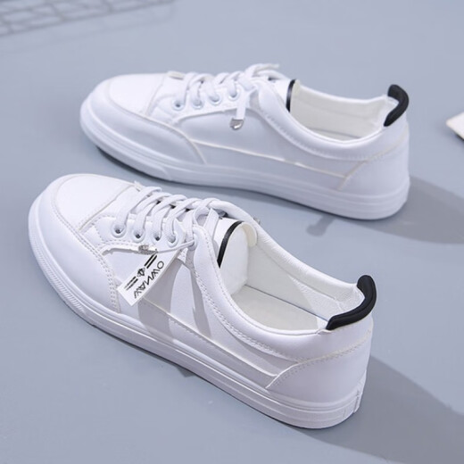 Xiaohui Lijia Leather White Shoes Women's Shoes New Spring and Summer Versatile Shallow Mouth Single Shoes Soft Soled Bean Shoes Sports and Casual Shoes Gray 37
