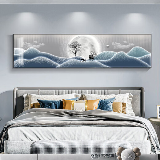 
Aohan modern light luxury bedside painting bedroom master bedroom background wall decoration painting living room horizontal version warm and warm atmospheric wall painting JD12243 Xianlu looking at the moon 135*35cm crystal porcelain aluminum alloy black frame