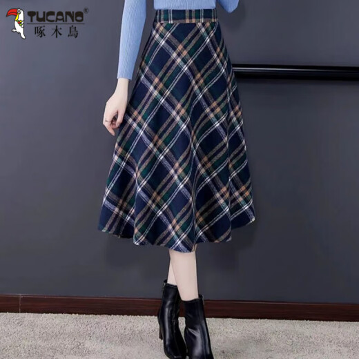 
Woodpecker with pocket wool wool autumn and winter new thickened plaid skirt mid-length high-waisted slim A-line skirt card red plaid skirt 686 (skirt length 75cm) thickened M Recommended 90-110Jin [Jin equals 0.5 kg]