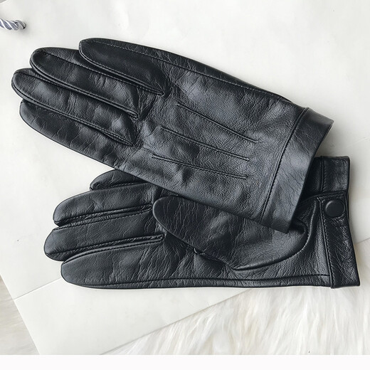 Gold Longyue men's lambskin genuine leather gloves touch screen thin unlined single layer soft sheepskin driving outdoor gloves with split fingers for spring, autumn and winter plus velvet for warmth black plus small size for repairing hands black S plus velvet