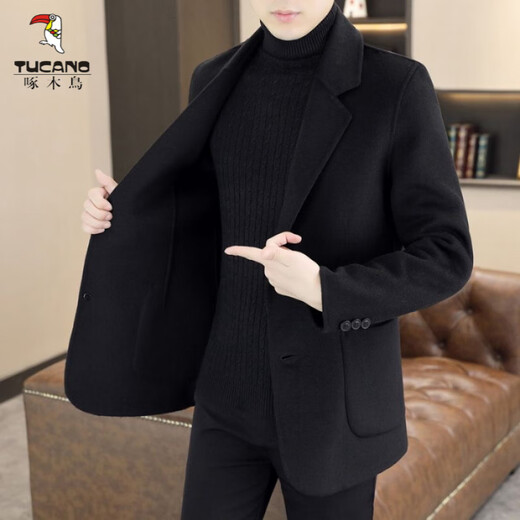 Woodpecker (TUCANO) 2025 woolen coat men's suit autumn and winter new suit short woolen coat business casual trend dark gray XL recommended 130-150Jin Jin equals 0.5 kg
