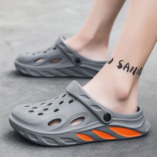 Wuxi hole shoes men wear anti-slip operating room bag-toe slippers soft sole stylus for boys beach sandwiches WY692 gray 42 [42-43 same size]