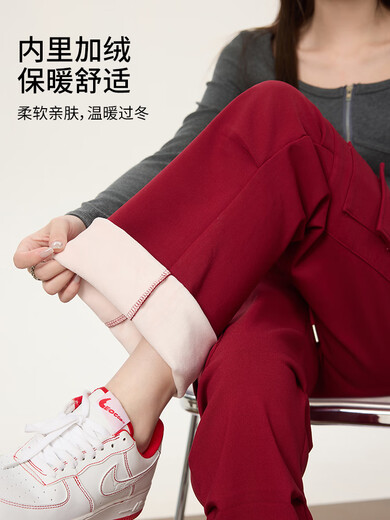 Free style velvet overalls for women in autumn and winter 2025 new style mountaineering pants with high waist and wide legs for casual sports black (velvet in winter)*quick hair*quick hair M