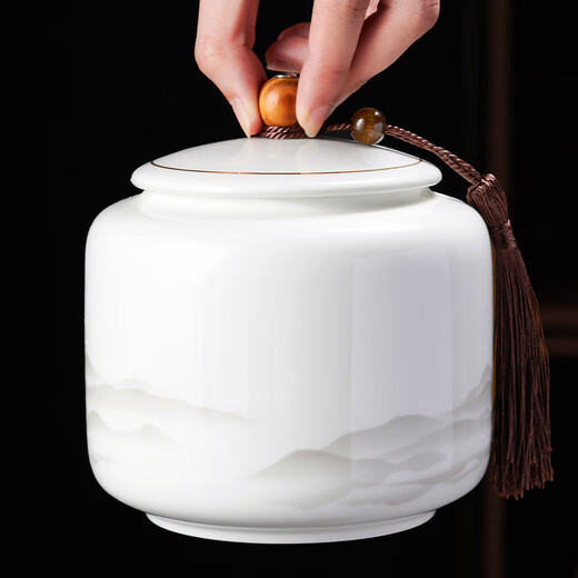 Qingxing Tea Can Sealed Can Storage Can Scented Tea Pu'er High-end Large Large Capacity Ceramic Household Moisture-Proof Gift Ceramic Tea Can-Ink Landscape 1000ml