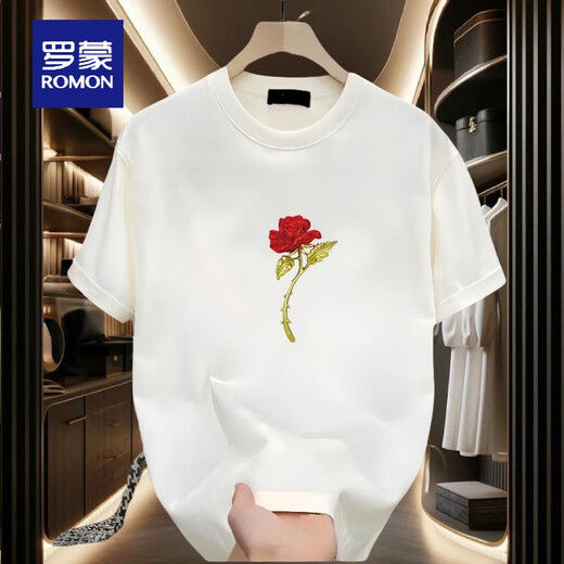 Romon kurzärmeligte T-Shirt für Männer und Frauen Paare tragen trendige runde Hals gedrucktes T-Shirt Cotton Einfach lose, vielseitig halbärmelig.