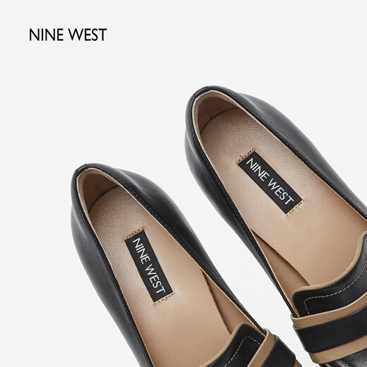 NINE WEST/High heels women's spring and autumn new European and American style urban commuter metal buckle color matching stiletto shoes black 34