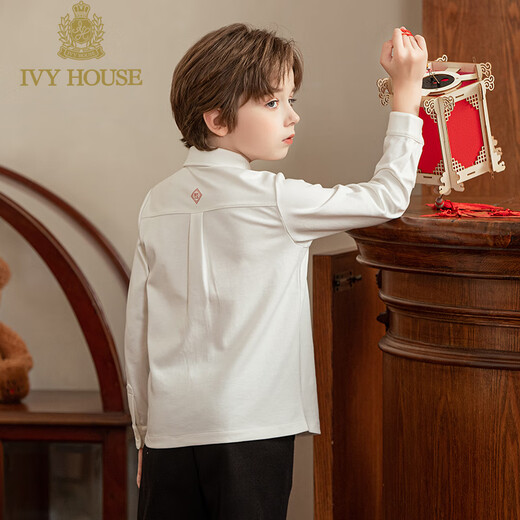 IVY HOUSE Ivy children's clothing for boys and girls, big and small, spring new style, knitted inner long-sleeved shirt, lion awakening New Year's wear, off-white 150cm (150/72)