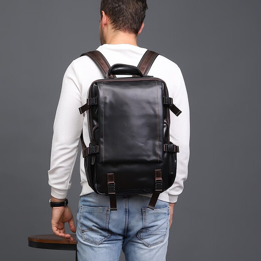 Slow Time Business Casual Leder Rucksack Pendelkopf Leder Rucksack Schoolbag Reisetasche Männer und Frauen Computertasche Schwarz schwarz