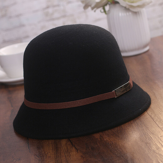 JIASHENGXI hat women's autumn and winter Korean style woolen hat casual versatile fisherman hat British retro belt bowler hat black M (56-58cm)