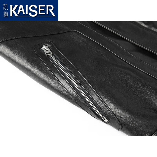 
Kaiser (KAISER) genuine leather leather jacket for men Hepburn grade goat leather jacket vertical lapel motorcycle leather jacket young commuter business jacket black XL (175) (suitable for 120-140Jin [Jin equals 0.5 kg])