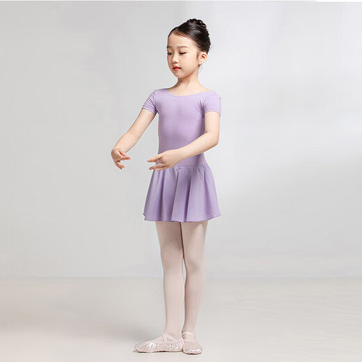 Sansha ballet children's jumpsuit with skirt, girls' short-sleeved practice clothes, dance examination clothes Y3554 pink M