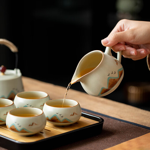 Simitang Ru Kiln Tea Set Portable Travel Complete Kung Fu Tea Set with Tea Tray Home Office Gifts Accompanying Gifts