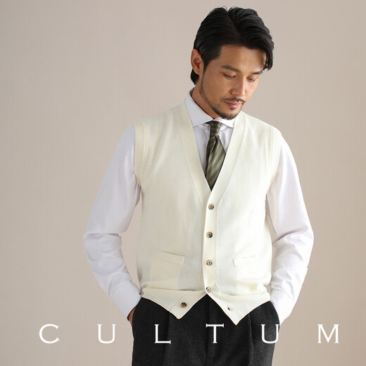 CULTUM100%美丽诺羊毛商务休闲男马甲针织背心复古V领开衫西装内搭 驼色 2XL