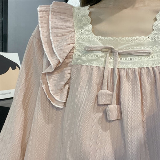 
Huinubi Princess Style Long Sleeve Pajamas Women's Spring and Autumn Pure Cotton 2023 New Pink Lace Autumn and Winter Home Clothing 9904# Pink (Double-length)[S]45 2XL 140-160Jin[Jin equals 0.5 kg]