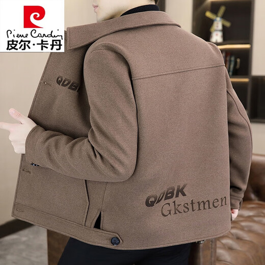 皮尔卡丹（pierre cardin）高档羊毛呢外套男2024新款潮牌休闲中青年加绒加厚夹克男装上衣服 咖色 M 165