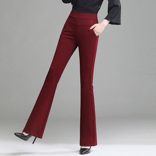 Jingluo-Freizeithosen für Frauen im Frühling, Herbst und Winter Elastic High Taille Glockenbodenhose für Frauen schlanke schwarze Hosen professionelle Mikroscheibe-Anzughose 9885 Black Neun-Punkte Elastic Taille (Frühlings- und Herbststil) M.
