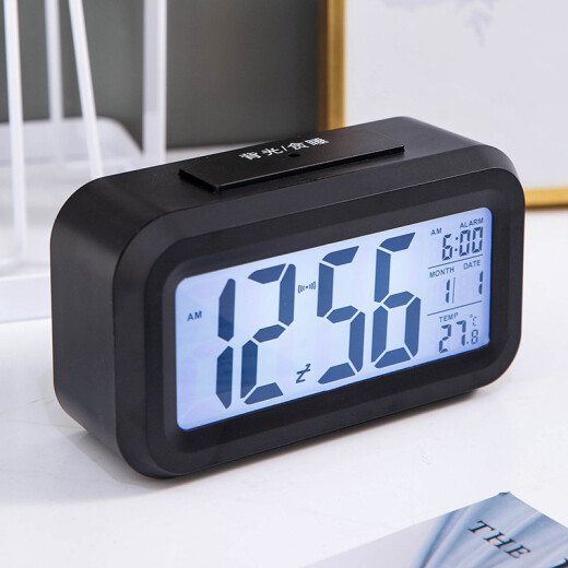 Domeiyi electronic alarm clock creative children and students with large screen large digital intelligent electronic night light smart light automatic photosensitive three groups of small alarm clock quiet black (ordinary model) with battery
