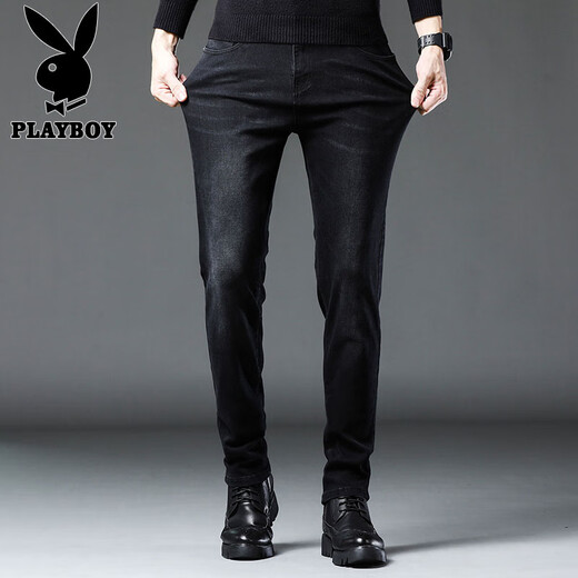 花花公子（PLAYBOY）牛仔裤男夏季新款潮流时尚修身小脚裤子男士休闲韩版弹力长裤男装 灰色X-1157HH1048 28