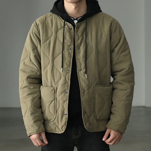 Lined cotton coat men's winter Ami khaki American retro workwear cotton jacket quilted collarless cotton coat green 555-CPH XL recommended 120-140 Jin Jin equals 0.5 kg