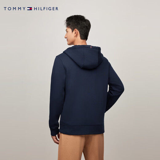 Tommy Hilfiger fleece warm autumn and winter men's casual solid color hooded zipper cardigan heavy sweater jacket