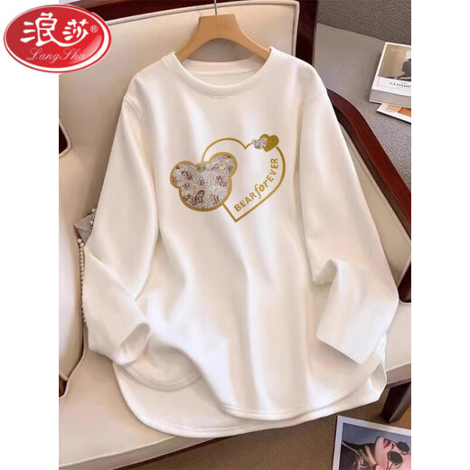 LangSha cotton top with shark pants, autumn and winter velvet thickened bottoming shirt for women, white inner wear, mid-length to cover butt, velvet-white L 105Jin Jin is equal to 0.5kg -125Jin Jin is equal to 0.5kg