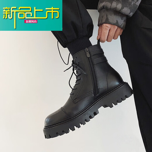 
McDie Legend New Year New High-top British Trendy Men's Shoes Martin Boots Leather Shoes Inner Height Boots Autumn and Winter Plus Fleece H12529 Black Four Seasons Model 38
